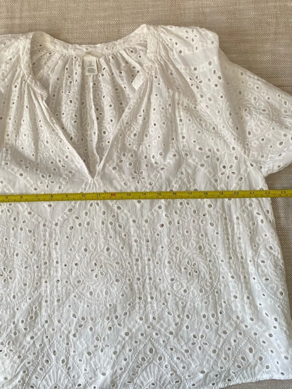H&M White Cotton Eyelet Popover V-neck Summer Beach Top-Sz-L - Picture 12 of 15